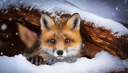 Obraz premium Adorable Baby Fox with Sparkling Eyes in the Snow