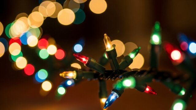 Colorful Christmas String Lights with Bokeh Background for Holiday Decorations - Powered by Adobe
