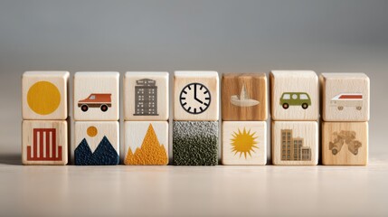 Effective time planning and management concept with timeline planning icon on wooden cube blocks, representing business or project planning