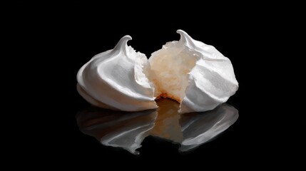 A delicious meringue dessert split in half. This image highlights the soft, airy texture of the meringue. Perfect for food blogs and culinary promotions. Stunning presentation. AI
