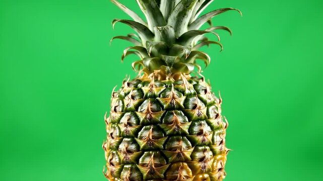 Vibrant pineapple on green background for tropical video project.