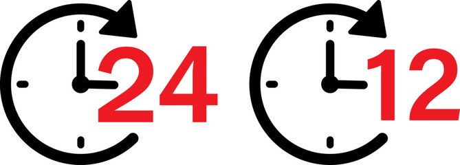 Time Format Comparison: 24 Hour and 12 Hour Clock Icons