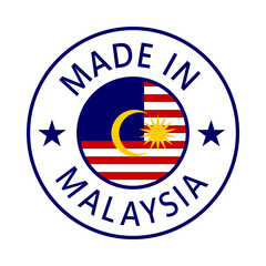 Malaysia Made in Stamp in circle with flag Vector template on white background