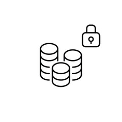 Money coins and lock. Safe withdrawal, verified banking and secure transactions. Pixel perfect, editable stroke vector icon