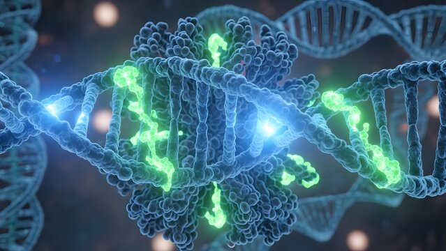 3D Illustration of Gene Editing Technology Modifying DNA Helix Structure - Powered by Adobe