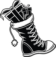 Santa claus boot silhouette isolated on white background