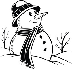 Snow man silhouette isolated on white background