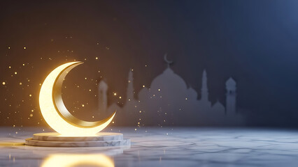 Radiant Golden Crescent Moon Symbolizing Serenity and Light for Festive Spiritual Occasions and Cultural Celebrations