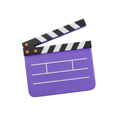 Obraz premium A purple movie clapperboard with black and white stripes is open and isolated on a transparent background isolated on transparent background