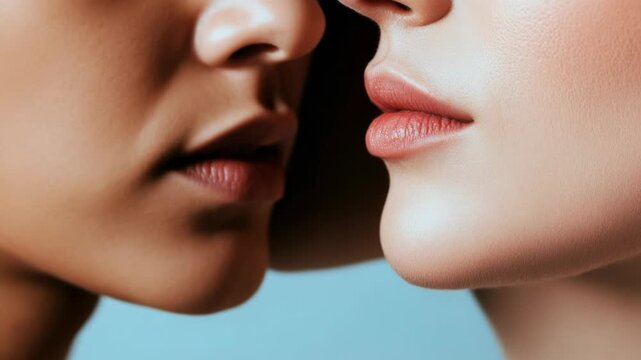 Video Two women's faces seen from a close distance, with expressions not specified