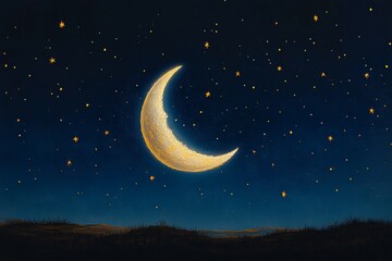 Naklejka premium Crescent Moon With Bright Stars