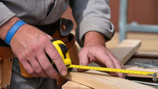 carpenter measuring wood - Powered by Adobe