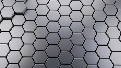 Seamless pattern of metallic silver hexagon tiles creating a modern texture
