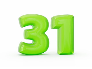 Obraz premium Vibrant, glossy, lime green numbers 31 in a unique jelly style. 3d illustration