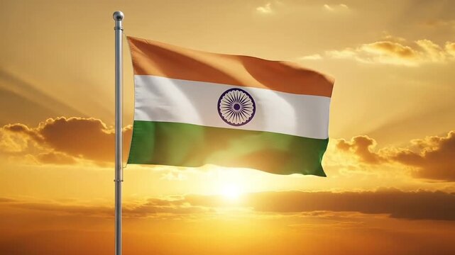 India Indian flag video motion animated footage and animation waving on 26 January Republic Day showing Independence of India and Independent pride and 15 Agust patriotism in golden
