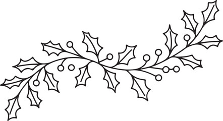 Minimal line art holly branch with leaves and berries, festive botanical design! © Hafiz