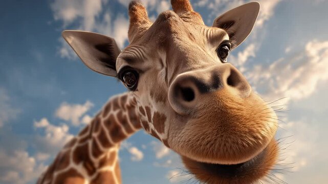 Giraffe aus der Nahperspektive unter blauem Himmel