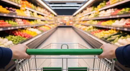 Shopping cart aisle with fresh produce