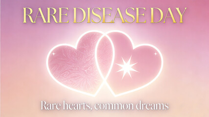 The interweaving of fans and hearts represents the concept of rare disease day and special groups building dreams together, and is suitable for rare disease public welfare promotional materials.
