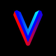 letter V logo in blue and red on a black 3D background