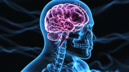 Vibrant 3D digital rendering of the human brain within a translucent skull, conceptualizing intelligence, neuroscience, and advanced medical technology - Powered by Adobe