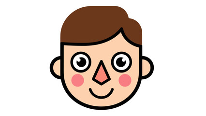 Cartoon boys face with brown hair big eyes pink cheeks and smiling mouth