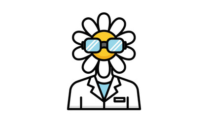 Cartoon daisy wearing glasses and a lab coat
