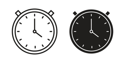 Clock icons in black glyph and liner versions for design.