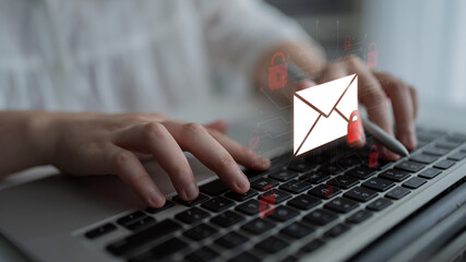 Concept of email security and cybersecurity for confidential communication. Message encryption ensures data privacy and protection from unauthorized access, spam, or phishing threats. Fermion