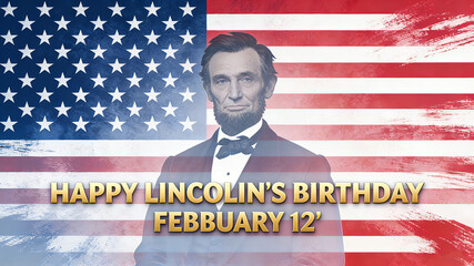 Lincoln and flag elements, representing the commemorative concept of Lincoln's birthday (2.12) and honoring great figures, are suitable for historical commemorative materials.
