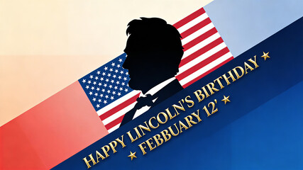 Lincoln silhouette element, representing the commemorative concept of Lincoln's birthday (2.12) and paying tribute to leaders, suitable for historical commemorative materials.
