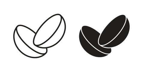 contact lenses icons in black glyph and liner versions for design.