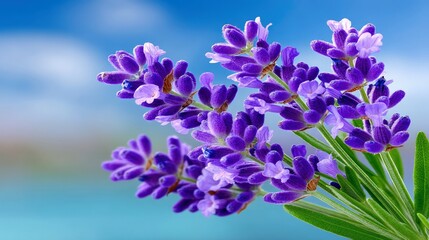 Fototapeta premium Lavender Flowers Blooming Against a Blue Sky
