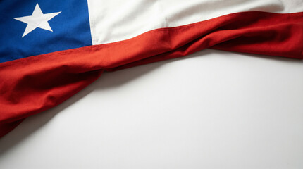 Close-up of the Chilean flag elegantly laid on a white surface, perfect for patriotic projects or cultural presentations.