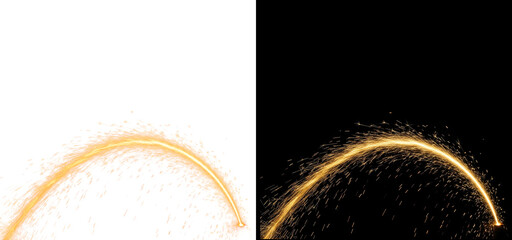 Golden sparkler arc with glowing firework trail and dynamic festive light streak