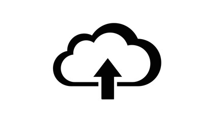 Black and white icon depicting a cloud with an upward arrow, symbolizing data upload or cloud storage.