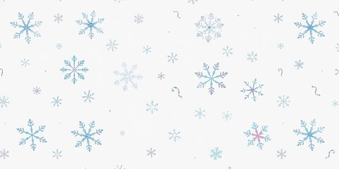 Delicate watercolor snowflakes form a seamless winter pattern on a white background, graphic, snowflake pattern