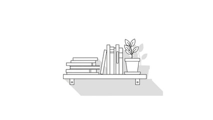 Naklejka premium Books and plant on a shelf