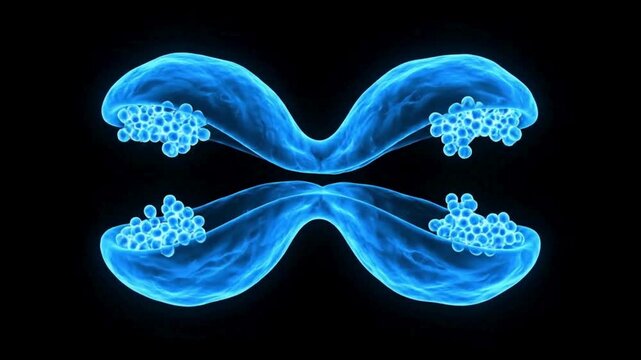 3d rendering of a cell undergoing binary fission or cytokinesis, dividing into two daughter cells