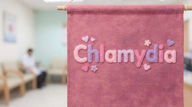 Softly decorated banner raises awareness for Chlamydia testing in a clinical waiting area