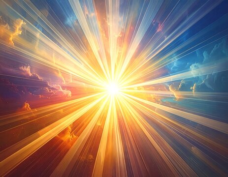 Radiant beams burst forth in a vivid display of light and colors