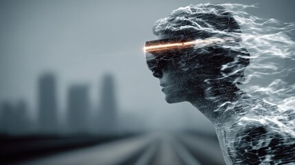 Digital transformation abstract concept shows circuit board face looking towards next generation technology era in a realistic setting