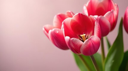 A Delicate Bouquet of Pink Tulips, Softly Illuminated Against a Muted Background