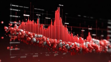 Data Visualization in Red: A dynamic data visualization, rendered in bold red hues, shows the rise and fall of statistical information, presenting a striking visual of interconnected datasets. - Powered by Adobe