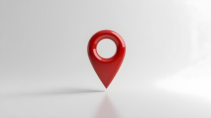 Red glossy 3D location map pin icon on white surface