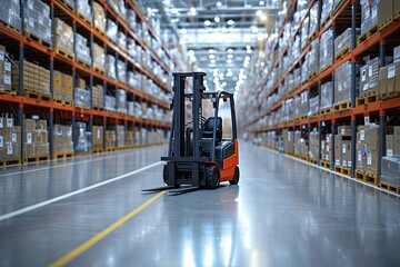 Industrial Forklift In Logistics Center