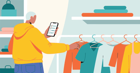 Young woman shopping in a mall vector cartoon illustration