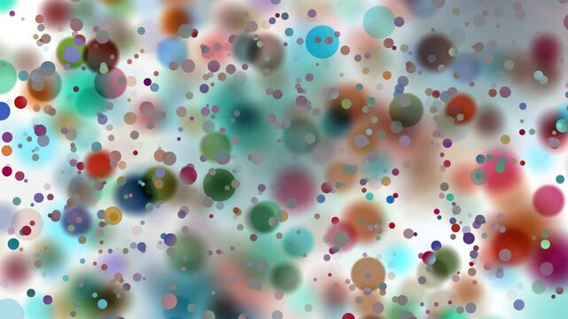 Colourful blurred circle shapes loop motion on bright background.