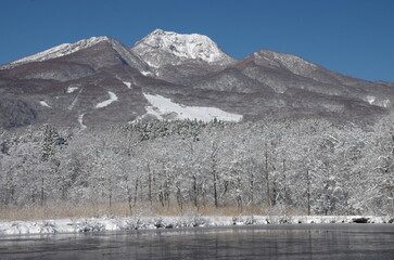 いもり池から望む冬の妙高山　池ノ平スキー場
