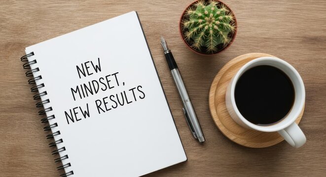New Mindset New Results Notebook Coffee Cactus